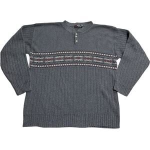 VTG Scandia Wool Sweater Fair Isle Nordic Men's Size Large Gray Cotton USA Made